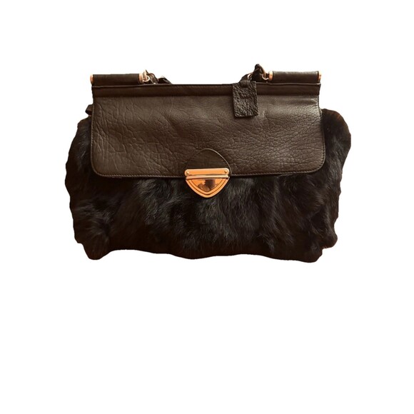 Diane Gail Bag~Black Rabbit Fur w/Lambskin Leather - Picture 1 of 13